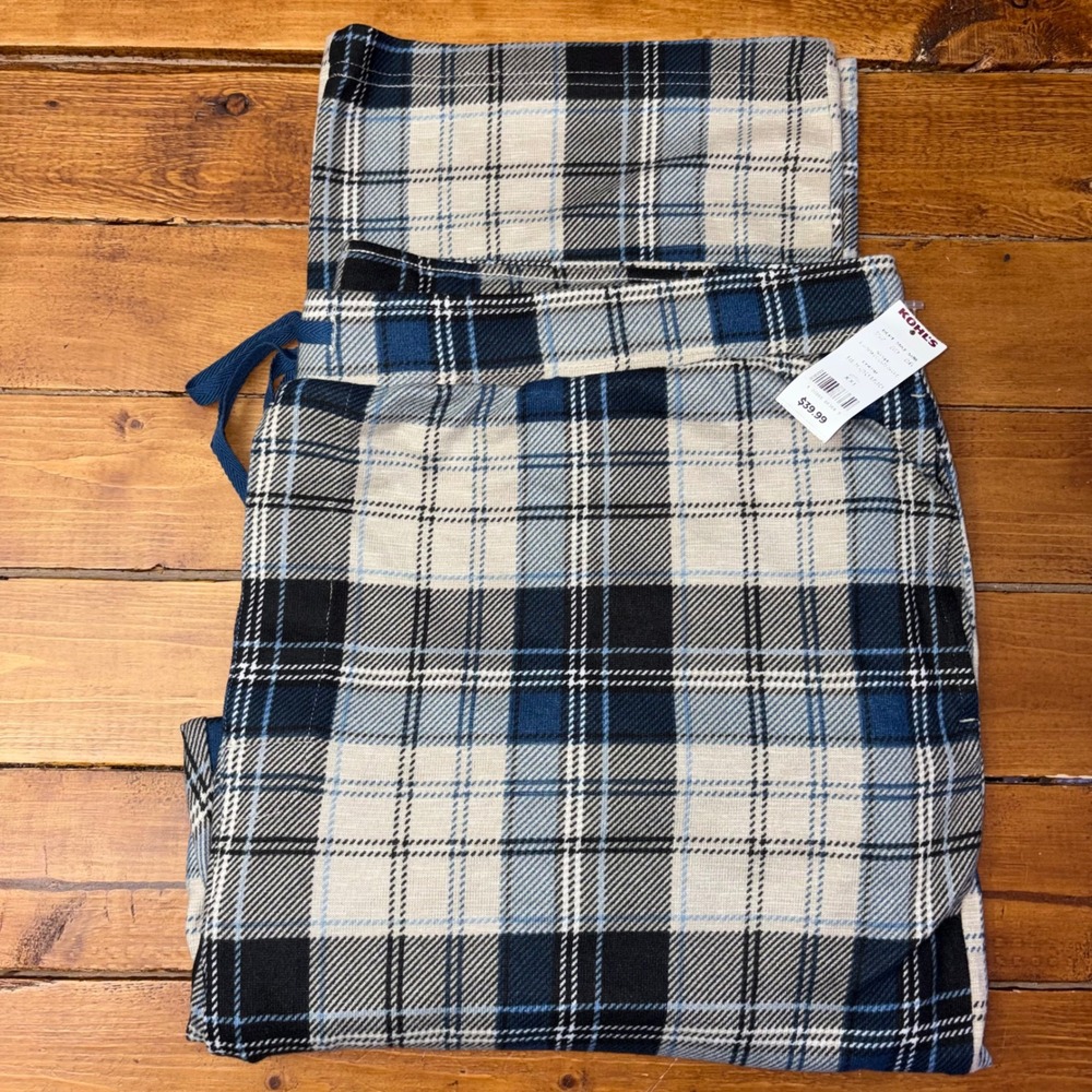 Sonoma Pajama Pants Mens XXL Blue Plaid Drawstring Pockets Sleepwear NEW